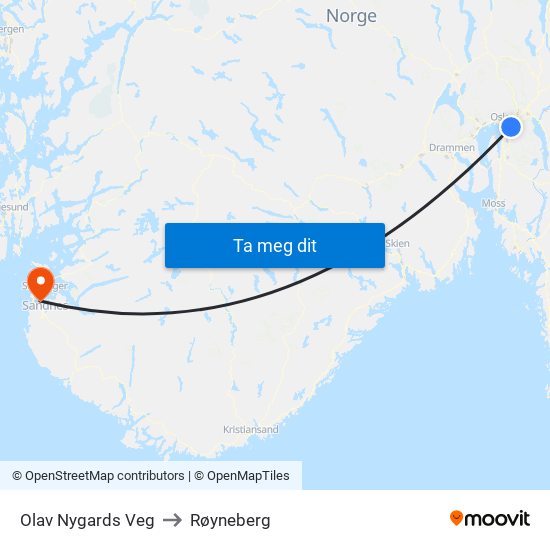 Olav Nygards Veg to Røyneberg map