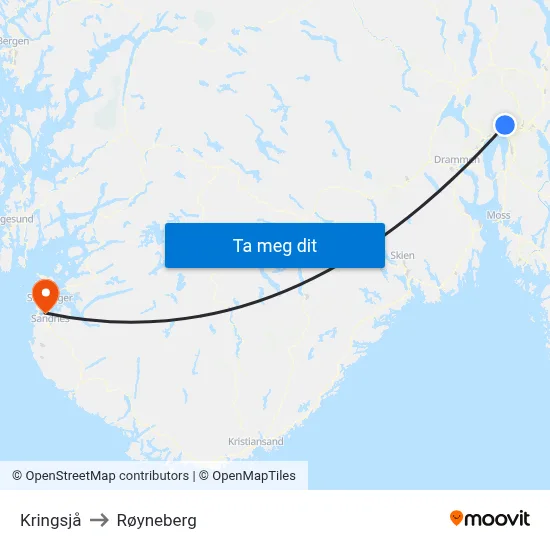 Kringsjå to Røyneberg map