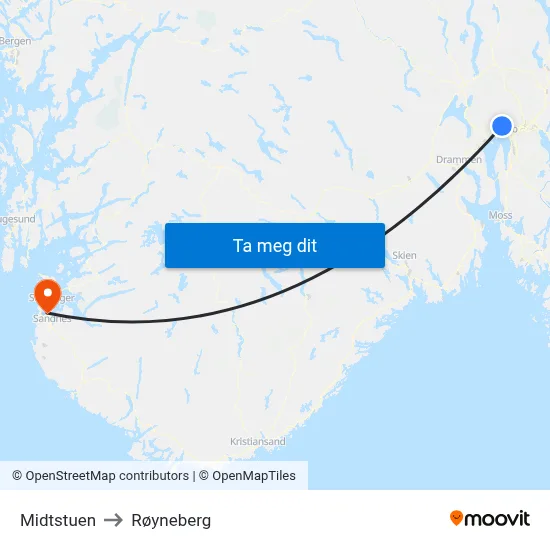 Midtstuen to Røyneberg map