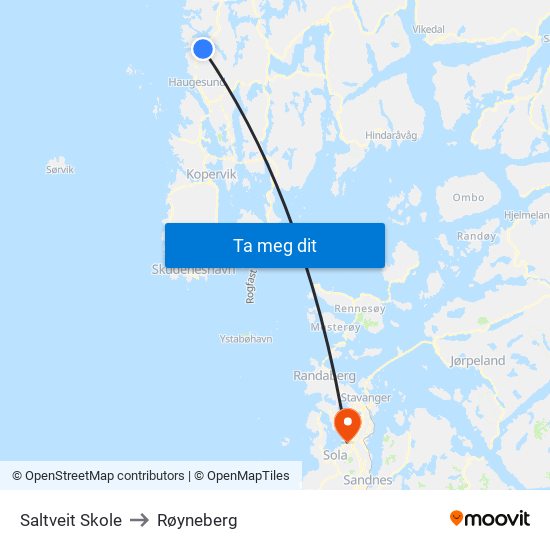 Saltveit Skole to Røyneberg map