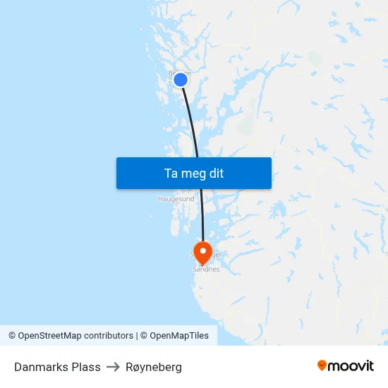 Danmarks Plass to Røyneberg map