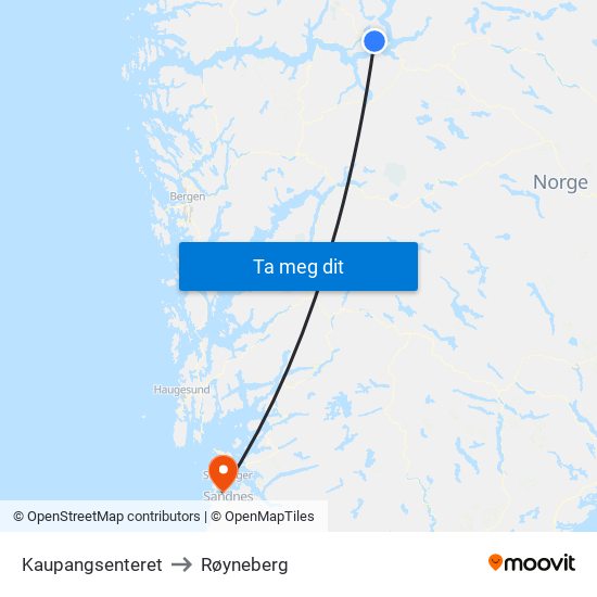 Kaupangsenteret to Røyneberg map