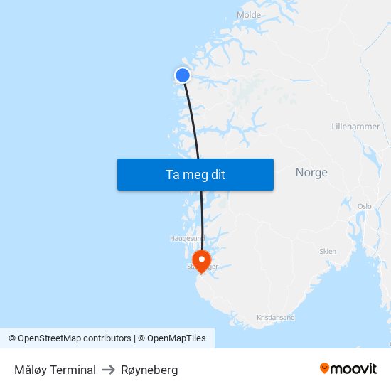 Måløy Terminal to Røyneberg map