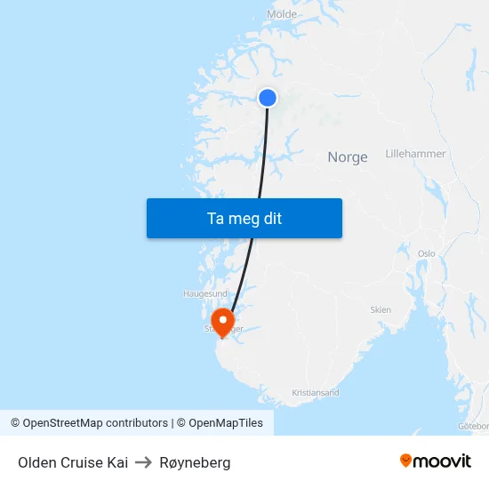 Olden Cruise Kai to Røyneberg map
