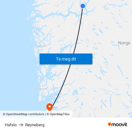 Hafslo to Røyneberg map