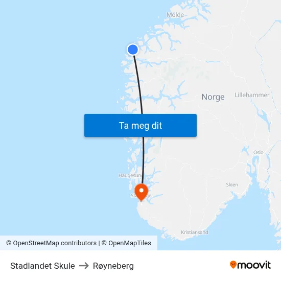 Stadlandet Skule to Røyneberg map