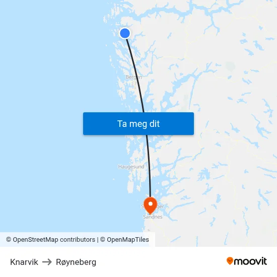 Knarvik to Røyneberg map