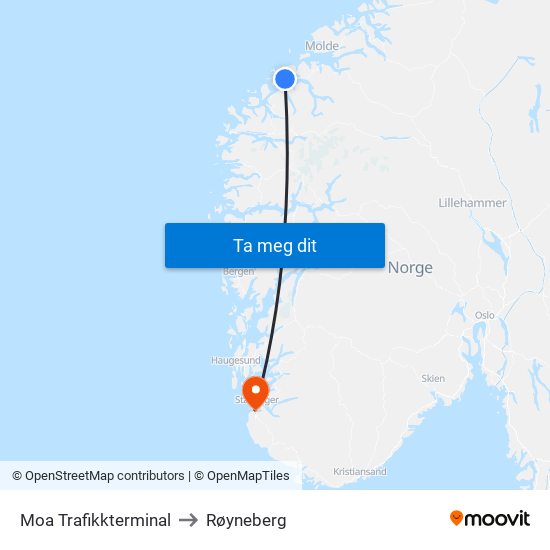 Moa Trafikkterminal to Røyneberg map