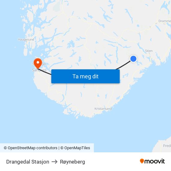 Drangedal Stasjon to Røyneberg map