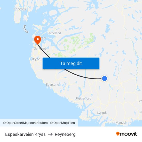 Espeskarveien Kryss to Røyneberg map