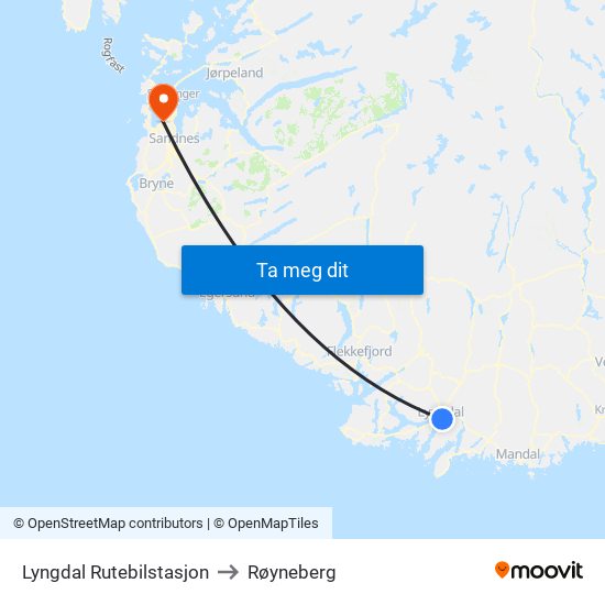 Lyngdal Rutebilstasjon to Røyneberg map