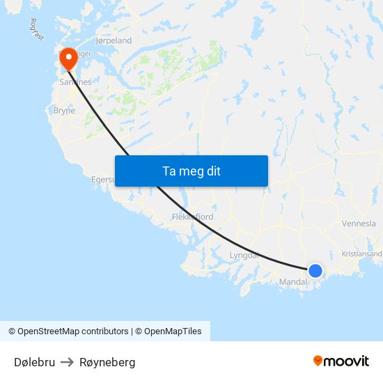 Dølebru to Røyneberg map