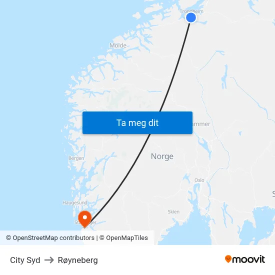 City Syd to Røyneberg map