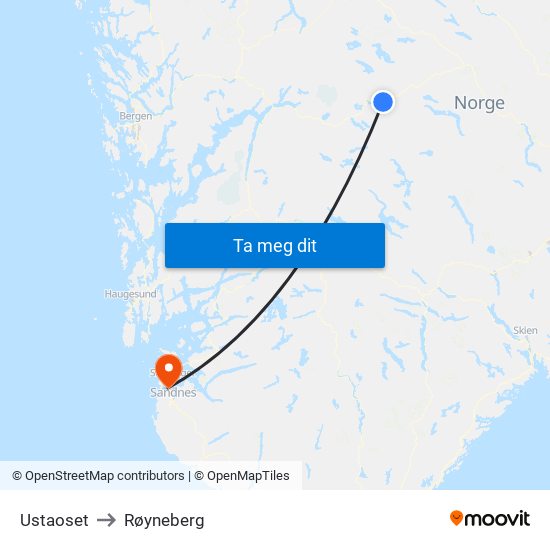 Ustaoset to Røyneberg map