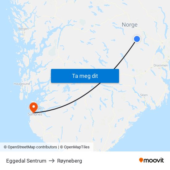 Eggedal Sentrum to Røyneberg map