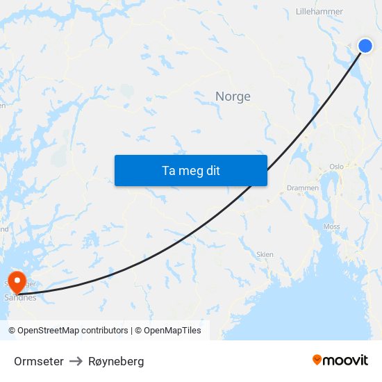 Ormseter to Røyneberg map