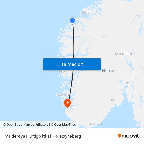 Valderøya Hurtigbåtkai to Røyneberg map