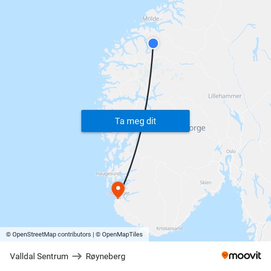 Valldal Sentrum to Røyneberg map