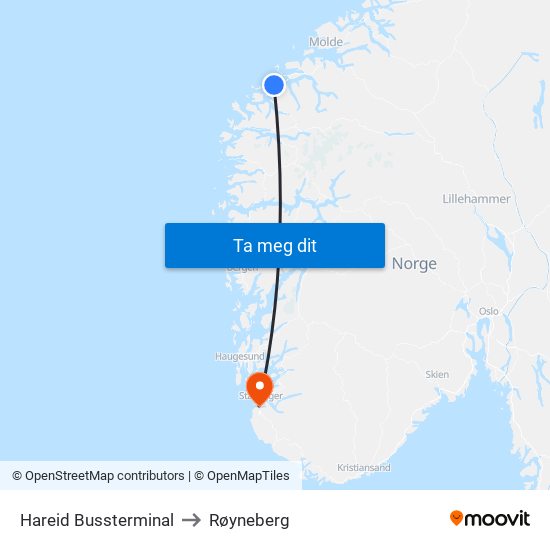 Hareid Bussterminal to Røyneberg map