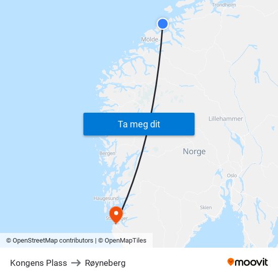 Kongens Plass to Røyneberg map