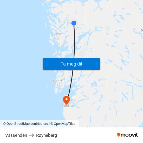 Vassenden to Røyneberg map