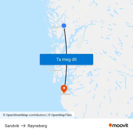 Sandvik to Røyneberg map
