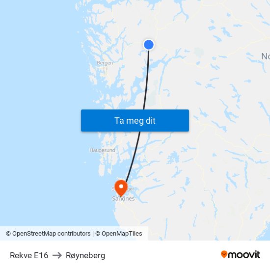 Rekve E16 to Røyneberg map