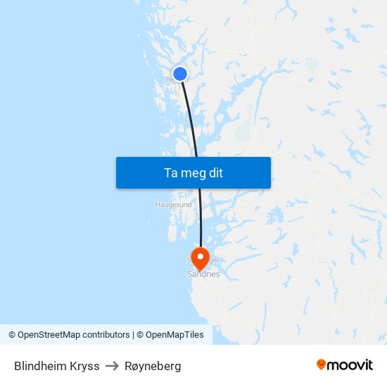 Blindheim Kryss to Røyneberg map