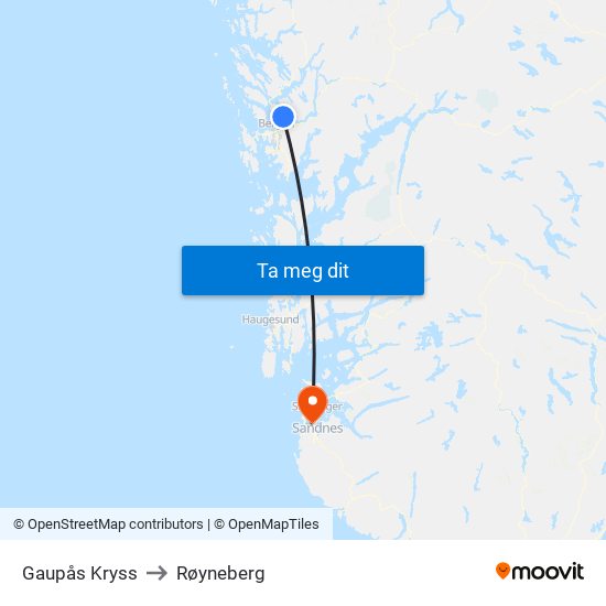 Gaupås Kryss to Røyneberg map