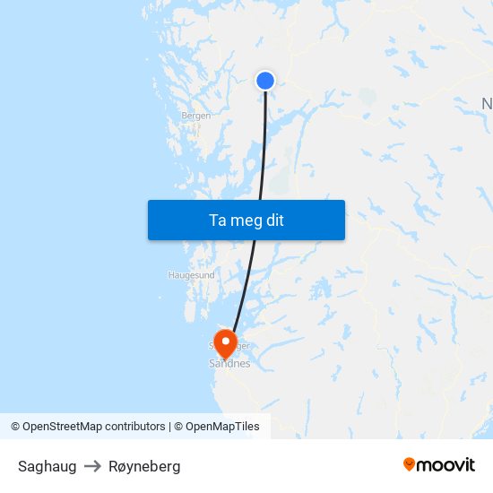 Saghaug to Røyneberg map