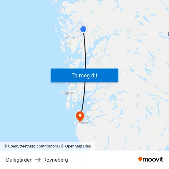 Dalegården to Røyneberg map