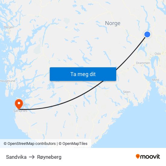 Sandvika to Røyneberg map