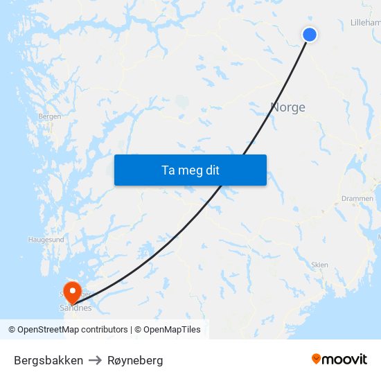 Bergsbakken to Røyneberg map