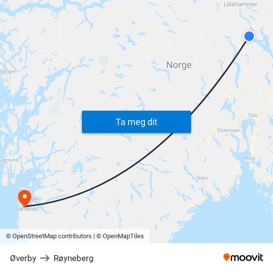 Øverby to Røyneberg map