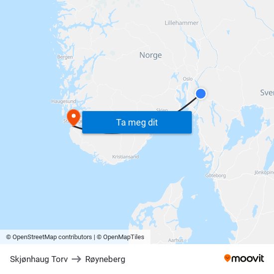 Skjønhaug Torv to Røyneberg map