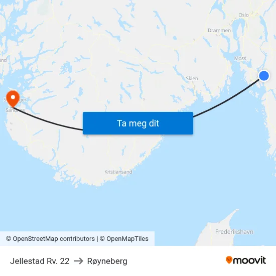 Jellestad Rv. 22 to Røyneberg map