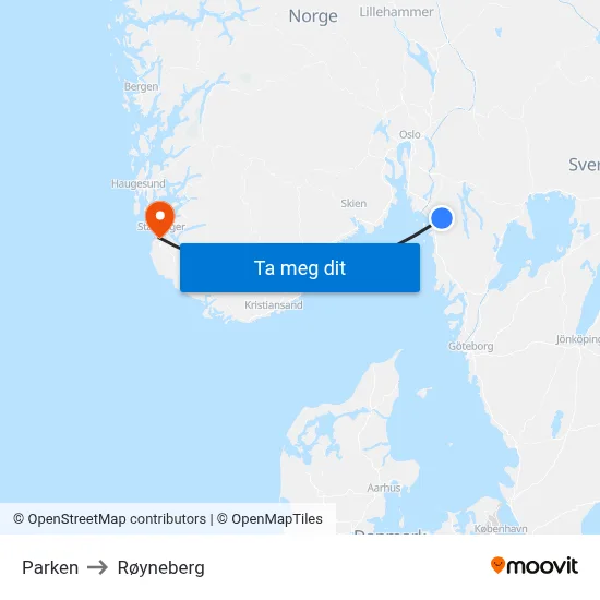 Parken to Røyneberg map