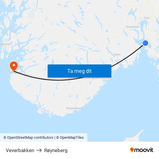 Veverbakken to Røyneberg map