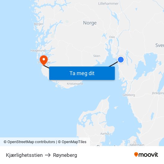 Kjærlighetsstien to Røyneberg map