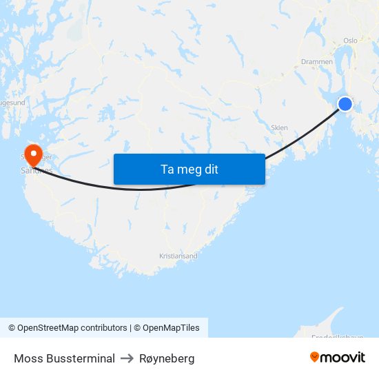Moss Bussterminal to Røyneberg map