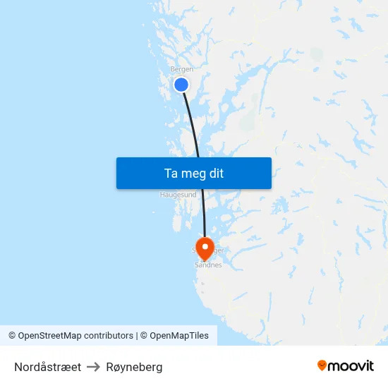 Nordåstræet to Røyneberg map