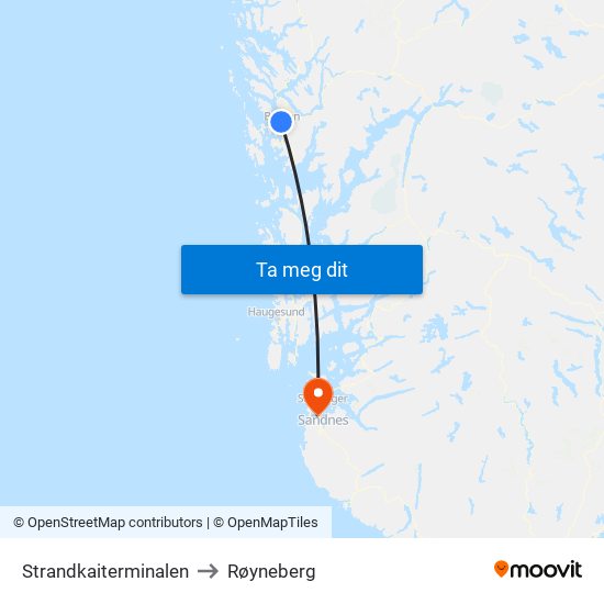 Strandkaiterminalen to Røyneberg map