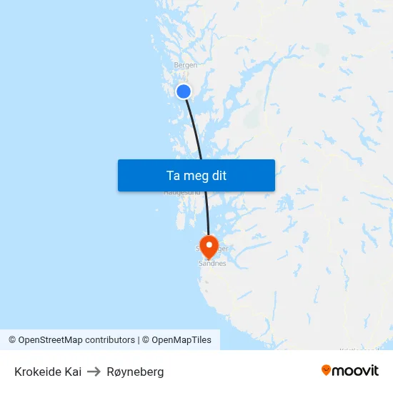 Krokeide Kai to Røyneberg map