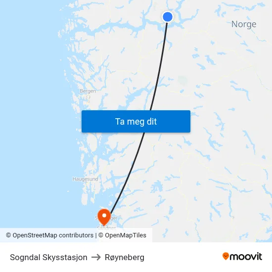 Sogndal Skysstasjon to Røyneberg map
