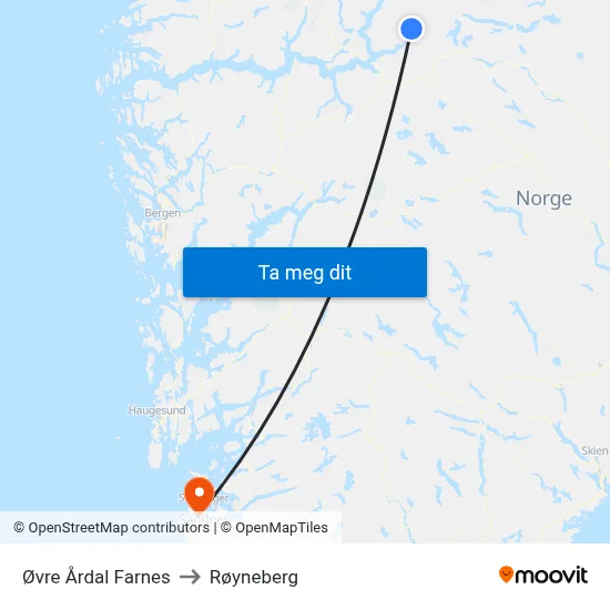 Øvre Årdal Farnes to Røyneberg map