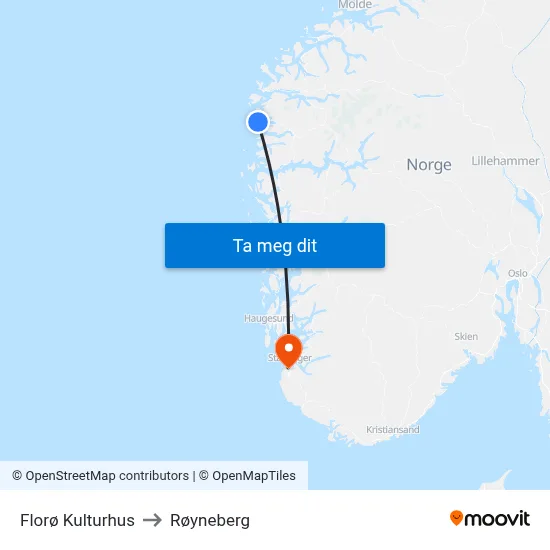Florø Kulturhus to Røyneberg map