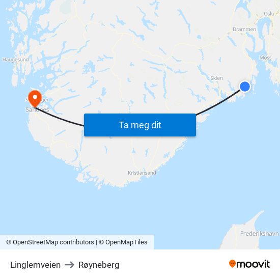 Linglemveien to Røyneberg map