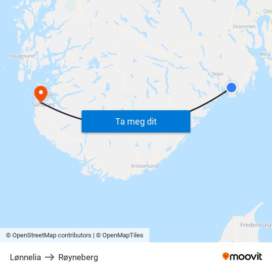Lønnelia to Røyneberg map