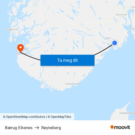 Bærug Eikenes to Røyneberg map