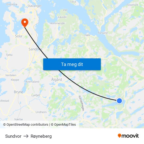 Sundvor to Røyneberg map